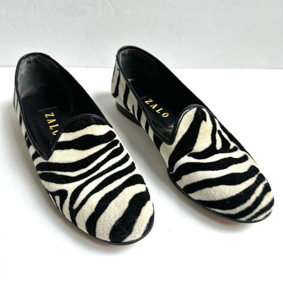 Zalo Shoes - ZALO Zebra Print Velvet Smoking Slipper 7